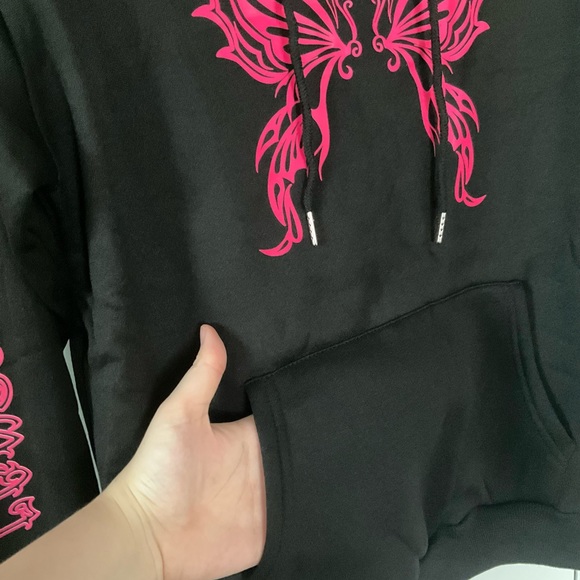 Winx Club Hoodie Fairy Wing Sweatshirt Butterfly Fairycore Vibes Black Pink Hood - Picture 4 of 10